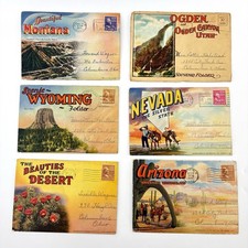 Lot 6 Antique 1940s Souvenir Postcard Books Wyoming Montana Nevada AZ & UT (PB5) picture