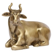Brass Sitting Nandi Cow Statue Shiva Bull for Pooja and Home Decoration Set of 1 picture