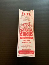 Vintage Alain Zerbini Circus Free Child's Ticket Marshalltown Iowa picture