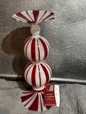 Ashland Peppermint Candy Cane Christmas Candle Pillar Holder Fragile Handpainted picture