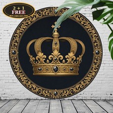 Golden Royal Crown Foil Look Metal Plaque Elegant Wall Decor picture