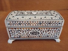 Antique Anglo Indian Bone Sandalwood Footed Jewelry Ring Trinket Box. picture