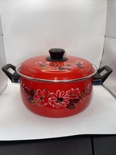Vintage Kotobuki Enamel Pot Red Floral Showa Retro Japan Super Rare picture