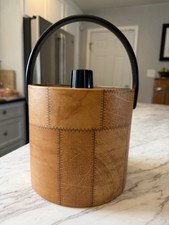 Vintage Irvinware Mid Century Modern Ice Bucket With Faux Patched Leather Look picture