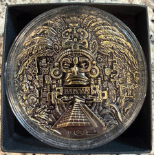 Mayan 5 oz Brass Coin Aztec Calendar Medallion with Display Case picture