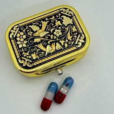 Elegant luxurious 24K Gold and Steel Rectangular Pill Box Pill case for purse picture