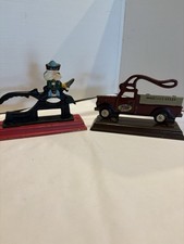 2 VTG Chestnut Creek Cast Iron Nutcracker Lever Style Wood Red Truck & A Soldier picture