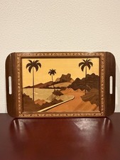 Carlos Zippered Brazil Marquetry Wood Serving Tray Palm Tree Motif MCM Vintage picture
