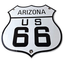 Vintage US Route 66 Sign - Arizona Porcelain Highway Road Gas Oil Pump Sign picture