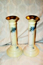 Antique French Limoges Candle Holders P&P Tiny Blue Flowers HP Ombre Pink Yellow picture