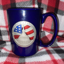 M Ware Blue US Capitol Souvenir Mug with American Flag picture