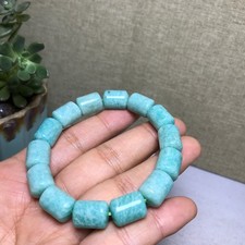 Rare Natural amazonite gemstone Crystal chain barrel beads bracelet 35g A5585 picture