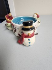 Adorable Winter Snowmen Jar  Candle Holder Ceramic Decor  Winter Candle  Holder picture