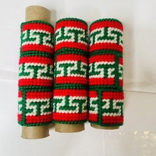 Set of 9 Vtg Handmade Crochet Napkin Ring Holders Christmas Red White Green MCM picture