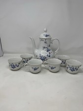 Vintage Wunsiedel Bavaria Porcelaine Coffee Teapot w/ Lid Blue Floral 6 tea cups picture