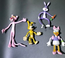 Vtg 90s Cartoon Bendable Figure Lot Marsupilami Pink Panther Daisy Duck Bugs... picture