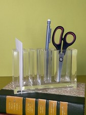 Vintage Mid Century Guzzini Clear Lucite Acrylic Desk Organizer Pen Holder picture