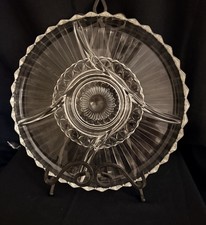 Vintage Indiana Glass Clear 5 Section Relish Dish Serving Tray Lotus Blossom picture