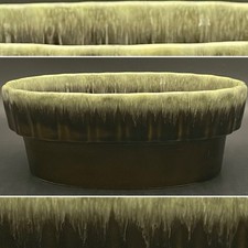 Hull Art Pottery Drip Glaze I-21 Green Brown Oval Planter c1950s USA 3x8x5.5