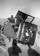 The wreckage a car machine gunned by a nationalist plane at Spani- 1937 Photo picture