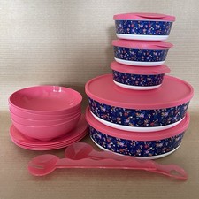 Tupperware Falling for Floral Serving Collection 14 Piece Set Pink Bowls Plates picture