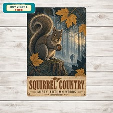 Vintage Squirrel Hunting Metal Sign Forest Cabin Wall Art Plaque picture