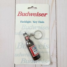 New Vintage Miniature Budweiser Beer Bottle Shaped Flashlight Keychain Keyring picture