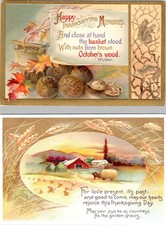 2~ca1910's Embossed HOLIDAY Postcards THANKSGIVING GREETINGS Walnuts/Farm Scene picture