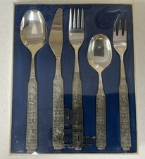 VINTAGE KONGE TINN PEWTER FLATWARE NORWEGEN STARTER SET NO. 389, 5 PC. CUT. SET picture
