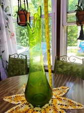 HTF-L.E. Smith Avocado Green Smoothie Simplicity Swung 3 Petal Vase 21.5” MCM  picture