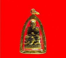 Powerful LP Thuat Amulet Wat Phako Protection Success Buddha Brass Gold Pendant picture