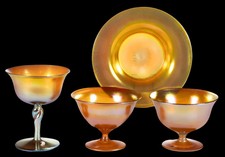 STEUBEN GOLD AURENE ART GLASS ARTICLES, FOUR ITEMS picture