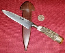 Vintage Atahualpa Argentina fighting gaucho knife stag handle leather sheath VG picture