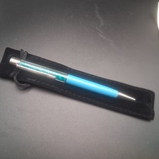Swarovski Silver Tone Ballpoint Pen Sparkle Stainless Trim Teal Blue Green Pouch picture