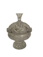 9” Crystal Vintage Covered Candy Dish With Round Shear Pedestal. No Chips picture