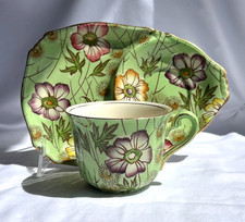 VTG Royal Winton Chintz Green Primrose Tea Dessert set and open sugar ~ 3 PC picture