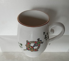 Vtg Carrigdhoun Pottery Co-op Cup Mug Celtic Knotwork Crest Clovers Cork Ireland picture