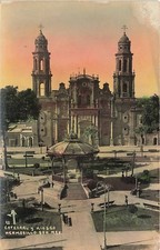 Postcard Mexico: Catedral y Kiosco, Hermosillo, Sonora Posted 1941, Tinted picture