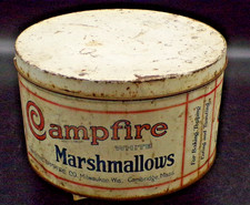 Vintage Campfire Marshmallow Tin 10 inch diameter Milwaukee WI & Cambridge MA picture