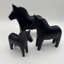 Vintage Grannas Sweden Black Dala Horse Set of 3 (4