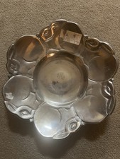 Vintage Aluminum  or pewter style RABBIT Serving  Bowl  or trinket tray  10.5 in picture