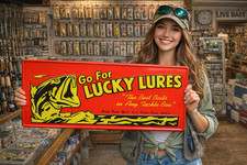 Lucky Fishing Lures Paw Paw Bait Co. Michigan Advertising Embossed Fishing Sign picture