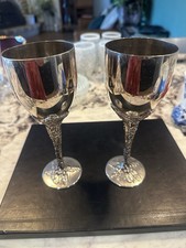 Godinger Silver Tone Wine Goblets Grape Vine Motif On Stems Set Of 2 picture
