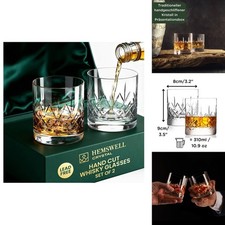 Hemswell Crystal Whisky Glasses Set of 2 11oz Cut Glass Rock Tumblers - Satin picture