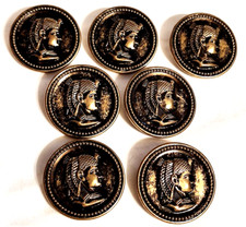 7 Antique Round Buttons Metal Brass 1.5