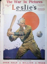 Original 1918 Vintage Leslies Magazine Cover Only ft. Uncle Sam Baseball WW1 Art picture