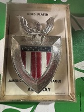 Vintage Gold Plated American Eagle Shield Ashtray USA Patriotic NOS Boxed picture