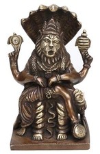 Antique Brass Lord Narasimha Statue Religious Idol Home Temple Pooja 8.5 Inch picture