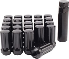 24+1 Black 7 Spline Lug Nuts M14x1.5 Closed End Conical Bulge Seat 19mm Socket picture