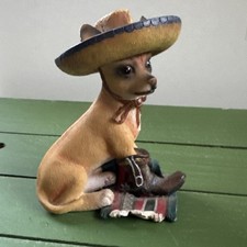 Rare Adorable Sitting Chihuahua Figurine With Boots & Sombrero On picture